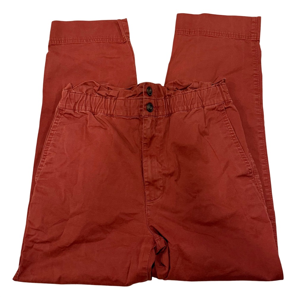 Madewell Women 2 Rust Red Paperbag Waist Straight Leg Pants Elastic High Rise